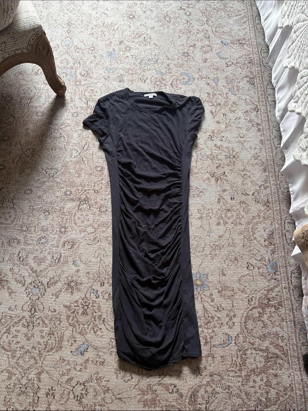 James Perse Black Short-Sleeve Ruched Dress